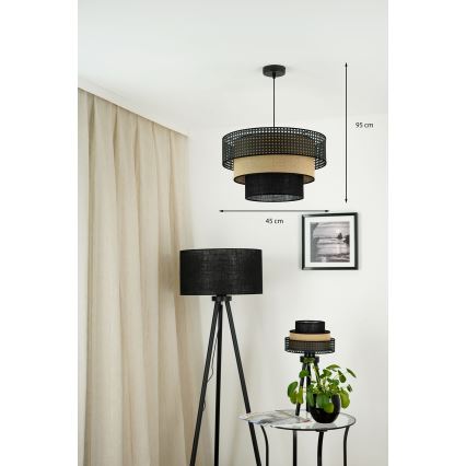Brilagi - Hängeleuchte an Kabel DAKOTA LUNETA 1xE27/15W/230V Ø 45 cm schwarz/Rattan