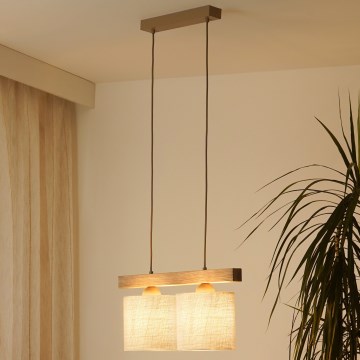 Brilagi - Hängeleuchte FOREST 2xE27/15W/230V Kiefer/braun/cremefarben