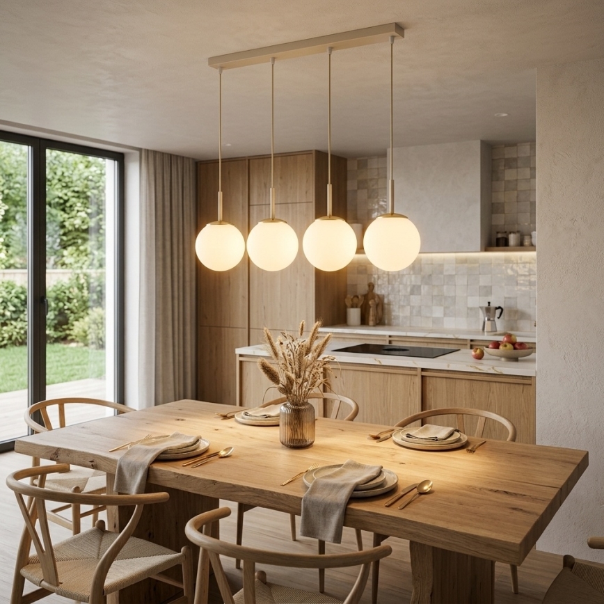 Brilagi - Hängeleuchte MILO mit Kabel 4xE27/60W/230V beige/gold