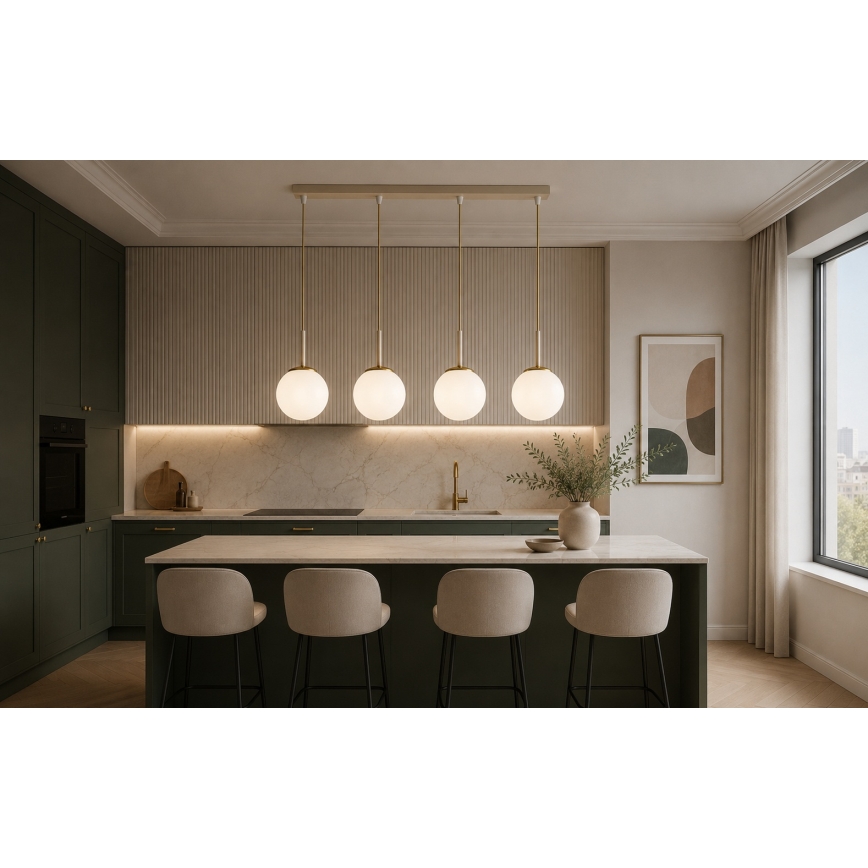 Brilagi - Hängeleuchte MILO mit Kabel 4xE27/60W/230V beige/gold
