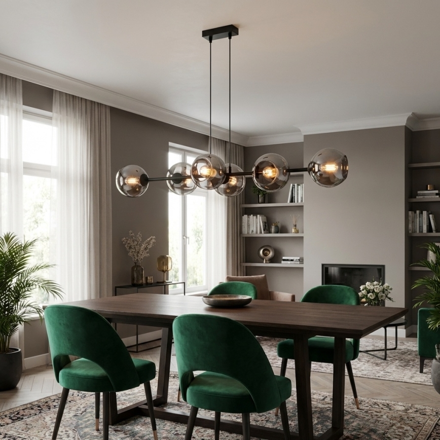 Brilagi - Hängeleuchte mit Kabel DIOR 6xE27/60W/230V schwarz/rauchgrau