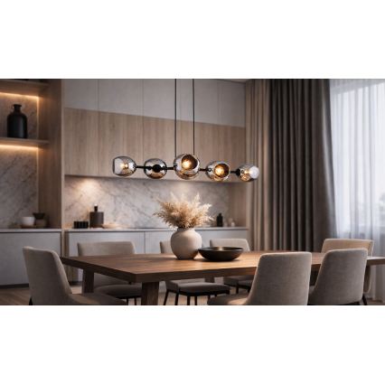 Brilagi - Hängeleuchte mit Kabel DIOR 6xE27/60W/230V schwarz/rauchgrau