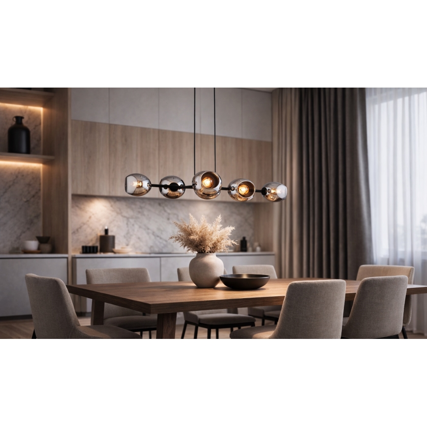 Brilagi - Hängeleuchte mit Kabel DIOR 6xE27/60W/230V schwarz/rauchgrau