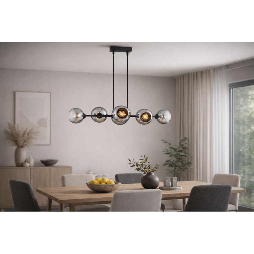 Brilagi - Hängeleuchte mit Kabel DIOR 6xE27/60W/230V schwarz/rauchgrau