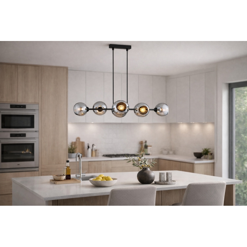 Brilagi - Hängeleuchte mit Kabel DIOR 6xE27/60W/230V schwarz/rauchgrau