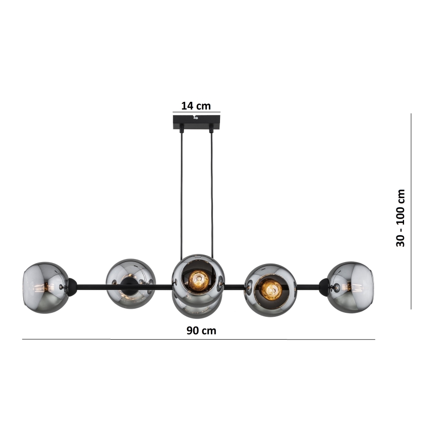 Brilagi - Hängeleuchte mit Kabel DIOR 6xE27/60W/230V schwarz/rauchgrau