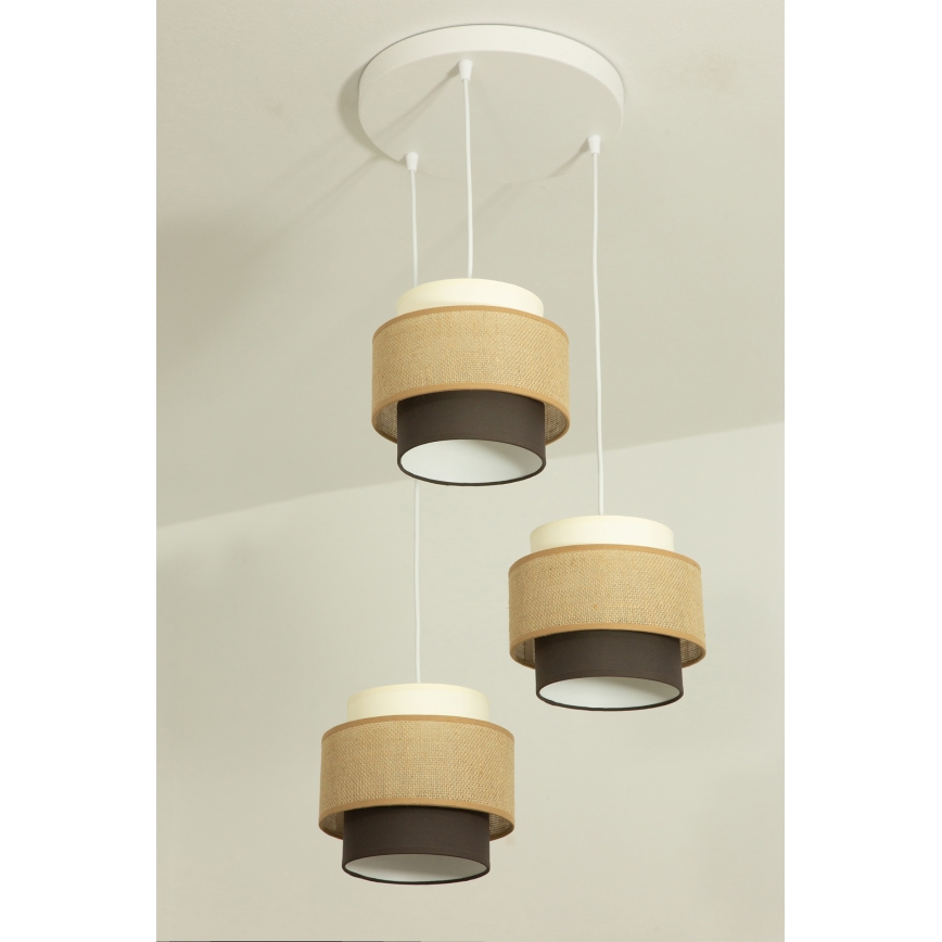 Brilagi - Hängeleuchte mit Kabel RESNA 3xE27/60W/230V Ø 45 cm beige/schwarz
