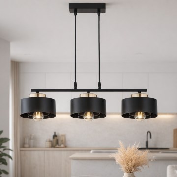Brilagi - Hängeleuchte mit Kabelabhängung SPRING 3xE27/60W/230V schwarz/gold