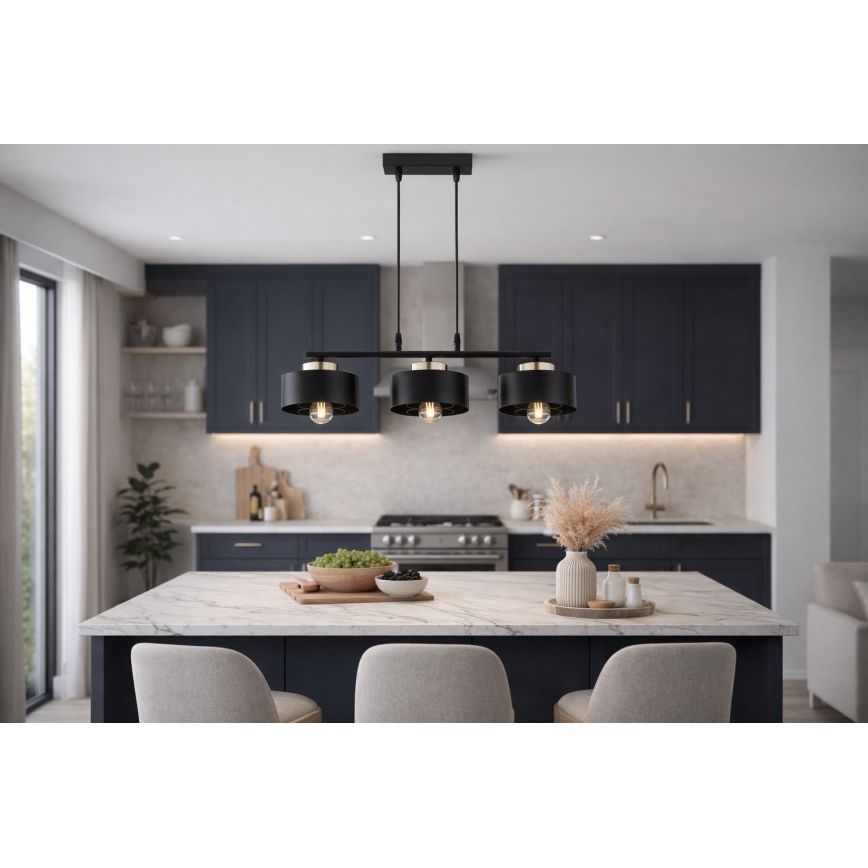 Brilagi - Hängeleuchte mit Kabelabhängung SPRING 3xE27/60W/230V schwarz/gold