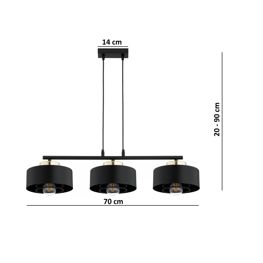 Brilagi - Hängeleuchte mit Kabelabhängung SPRING 3xE27/60W/230V schwarz/gold