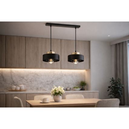 Brilagi - Hängeleuchte mit Kabelaufhängung SPRING 2xE27/60W/230V schwarz/gold