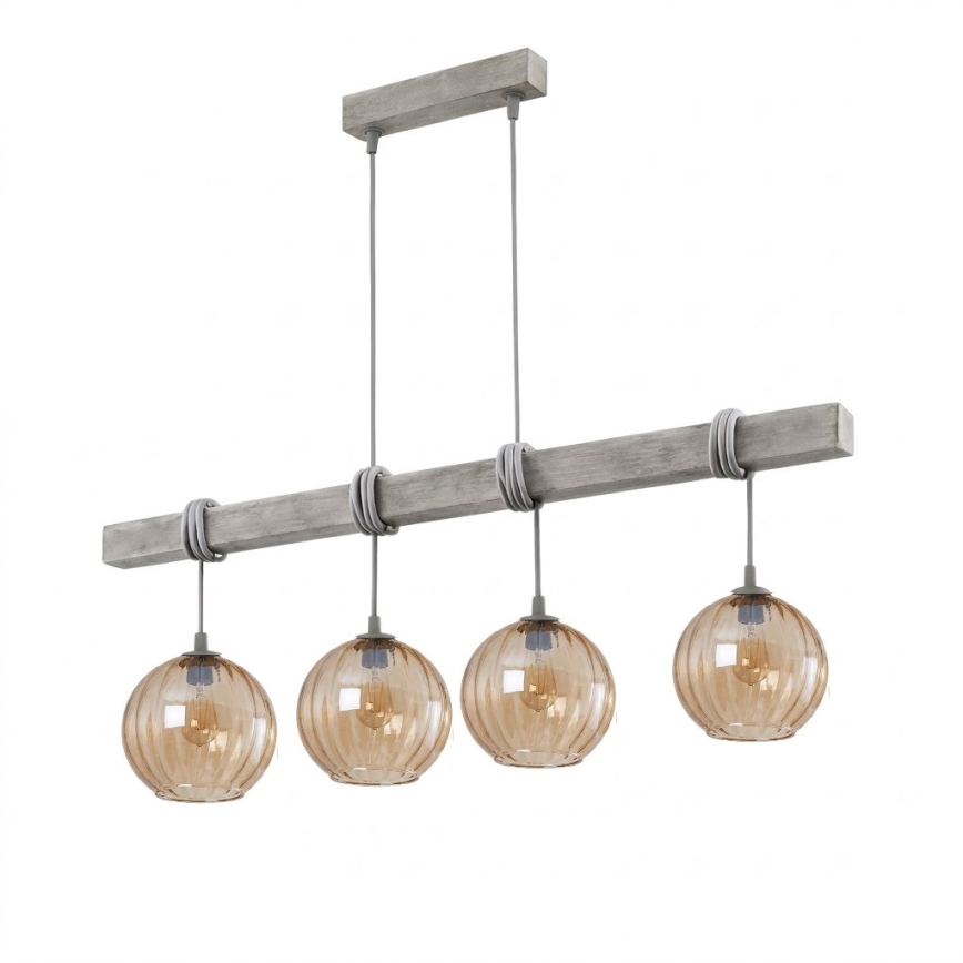 BRILAGI - Pendelleuchte WOOD GLASS an Kabel 4xE27/60W/230V Kiefer/grau/rauchbraun