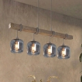BRILAGI - Hängeleuchte mit Seilaufhängung WOOD GLASS 4xE27/60W/230V Kiefer/Grau/Rauchgrau