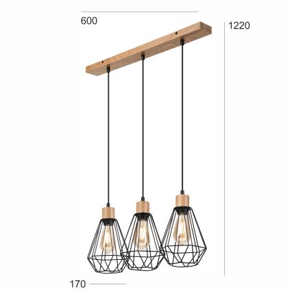 Brilagi - Hängeleuchte WOODY BASKET 3xE27/60W/230V Eiche