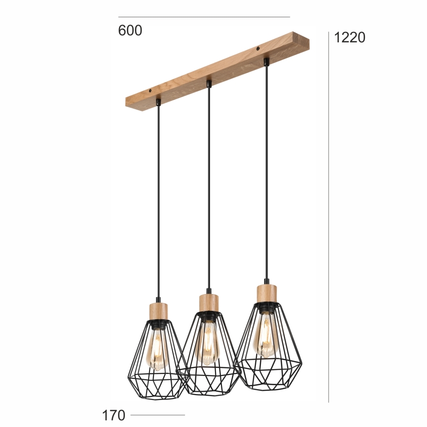 Brilagi - Hängeleuchte WOODY BASKET 3xE27/60W/230V Eiche