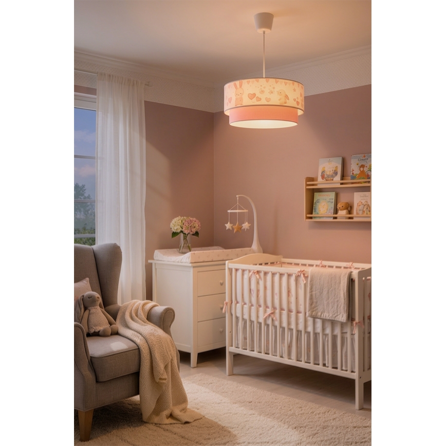 Brilagi - LED Kinder-Pendelleuchte BOBO mit Kabelaufhängung, 1xE27/10W/230V, Ø 40 cm, creme/rosa mit Häschen