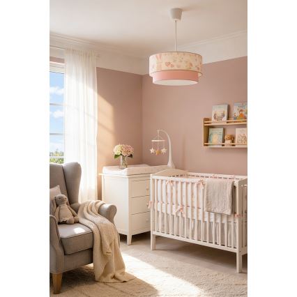 Brilagi - LED Kinder-Pendelleuchte BOBO mit Kabelaufhängung, 1xE27/10W/230V, Ø 40 cm, creme/rosa mit Häschen