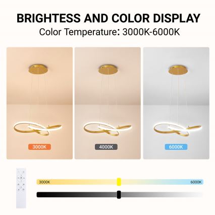Brilagi - INFINITY LED-dimmbare Pendelleuchte an Seilen LED/55W/230V 3000-6000K 50x50 cm goldfarben + Fernbedienung