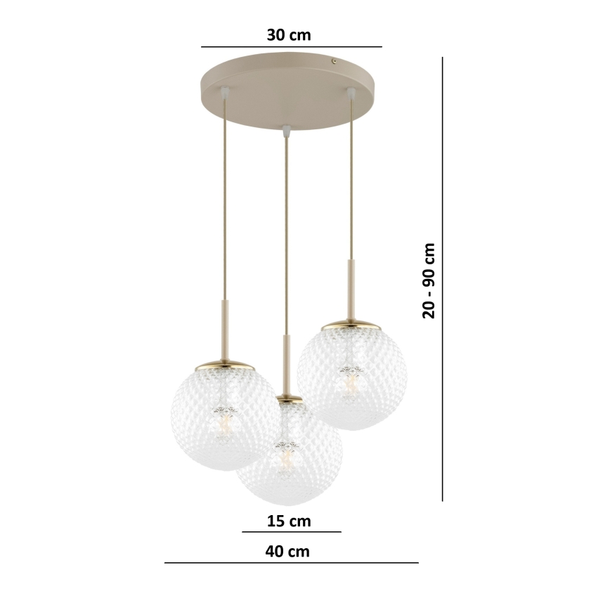 BRILAGI - Kabel-Pendelleuchte STELLA 3xE27/60W/230V beige/gold