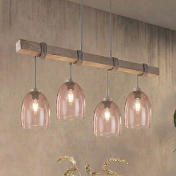 BRILAGI - Kabel-Pendelleuchte WOOD GLASS 4xE27/60W/230V Kiefer/Grau/Rauchbeige