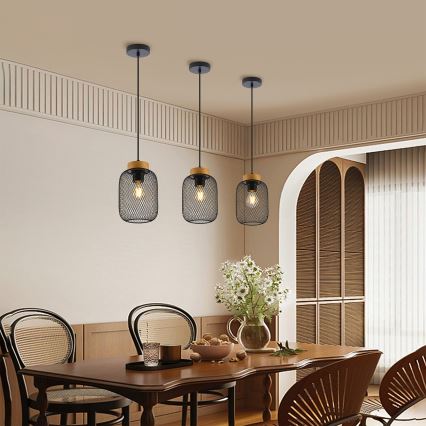 Brilagi - Kabelpendelleuchte BASKLITE 1xE27/15W/230V Gummibaumholz/schwarz