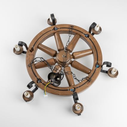 Brilagi - Ketten-Kronleuchter ROATA 6xE14/40W/230V Ø 70 cm Buche/Nussbaum