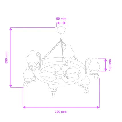 Brilagi - Ketten-Kronleuchter ROATA 6xE14/40W/230V Ø 70 cm Buche/Nussbaum