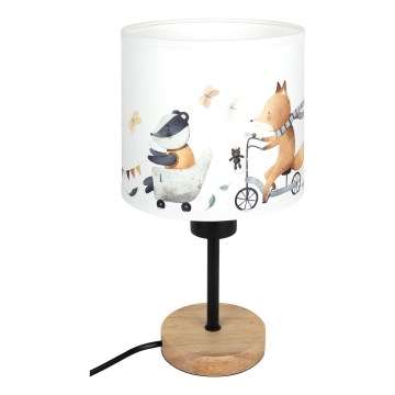 Brilagi - Kinder-Tischlampe BOBO WOOD 1xE27/25W/230V Eiche/schwarz/weiß/Tiermotive