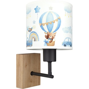 BRILAGI - Kinder-Wandleuchte BOBO WOOD 1xE27/25W/230V Eiche/Schwarz/Weiß/Blau/Bärchen