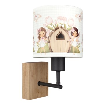 BRILAGI - Kinder-Wandleuchte BOBO WOOD 1xE27/25W/230V Eiche/schwarz/weiß/rosa/Feen