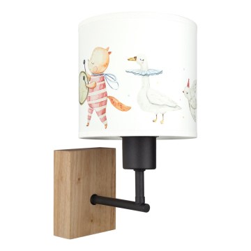 BRILAGI - Kinder-Wandleuchte BOBO WOOD 1xE27/25W/230V Eiche/Schwarz/Weiß/Tiermotive