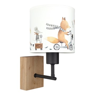 BRILAGI - Kinder-Wandleuchte BOBO WOOD 1xE27/25W/230V Eiche/Schwarz/Weiß/Tiermotive