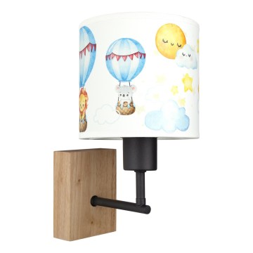 BRILAGI - Kinder-Wandleuchte BOBO WOOD 1xE27/25W/230V Eiche/Schwarz/Weiß/Tiermotive