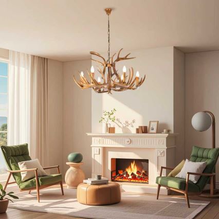 Brilagi - Kronleuchter an Kette DEER, 6×E14/10W/230V, Ø 80 cm, Geweih