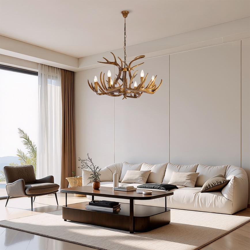 Brilagi - Kronleuchter an Kette DEER, 6×E14/10W/230V, Ø 80 cm, Geweih