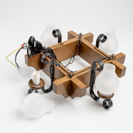 Brilagi - Kronleuchter an Kette QUEEN 4xE14/40W/230V Buche/Walnuss