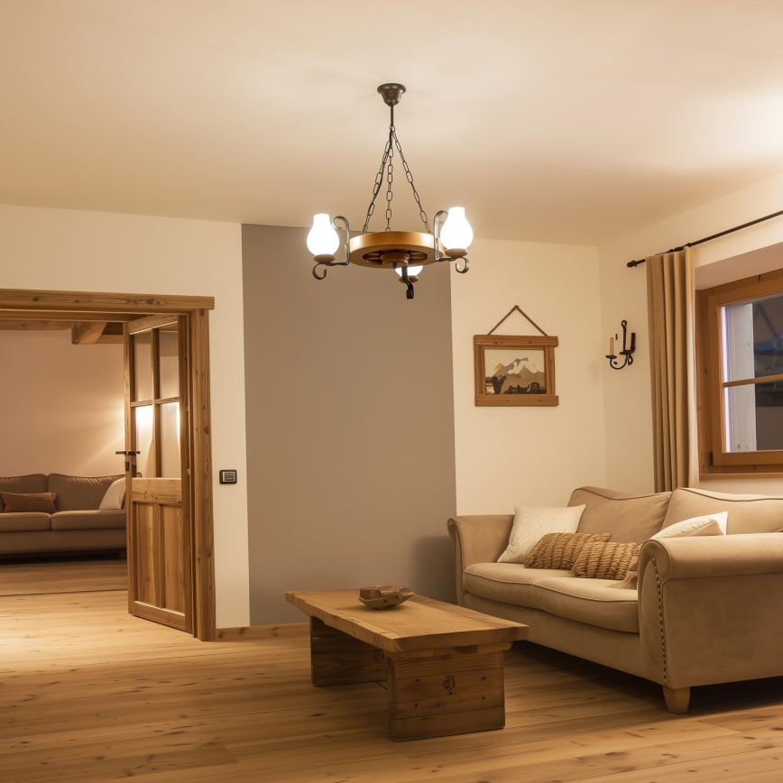 Brilagi - Kronleuchter an Kette ROATA 3xE14/40W/230V Buche/Walnuss