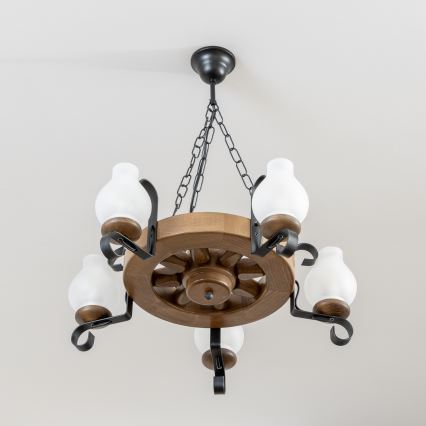 Brilagi - Kronleuchter an Kette ROATA 5xE14/40W/230V Ø 50 cm Buche/Nussbaum