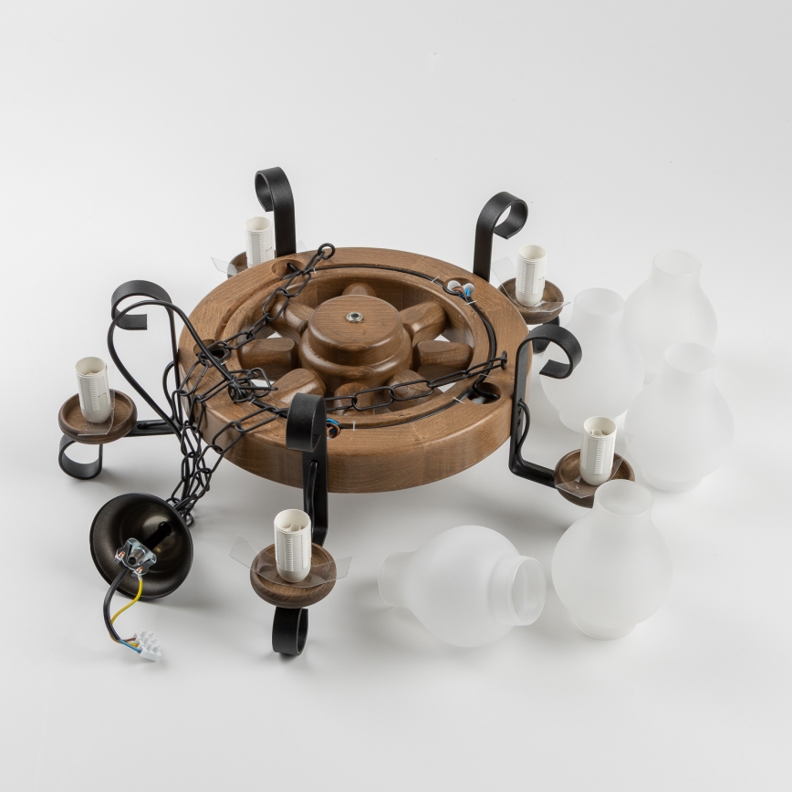 Brilagi - Kronleuchter an Kette ROATA 5xE14/40W/230V Ø 50 cm Buche/Nussbaum