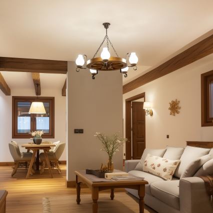 Brilagi - Kronleuchter an Kette ROATA 5xE14/40W/230V Ø 70 cm Buche/Nussbaum