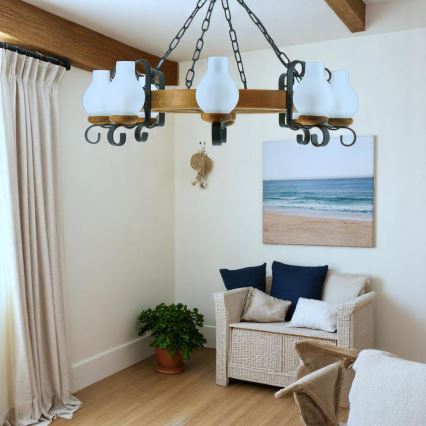 Brilagi - Kronleuchter an Kette ROATA 8xE14/40W/230V Ø 70 cm Buche