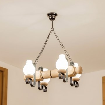 Brilagi - Kronleuchter an Kette RUSTIC 4xE14/40W/230V Eiche