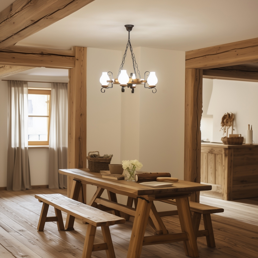 Brilagi - Kronleuchter an Kette TIMONA 4xE14/40W/230V Ø 50 cm Buche