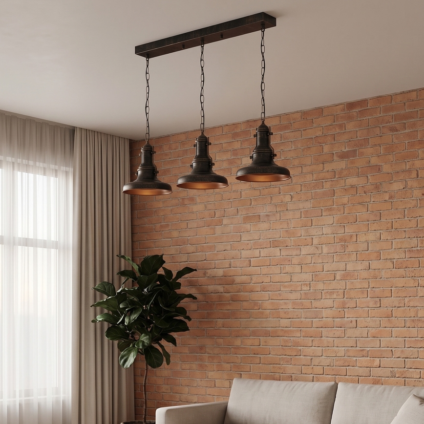 Brilagi - Kronleuchter mit Kette PYRONIC 3xE27/40W/230V Bronze/Patina