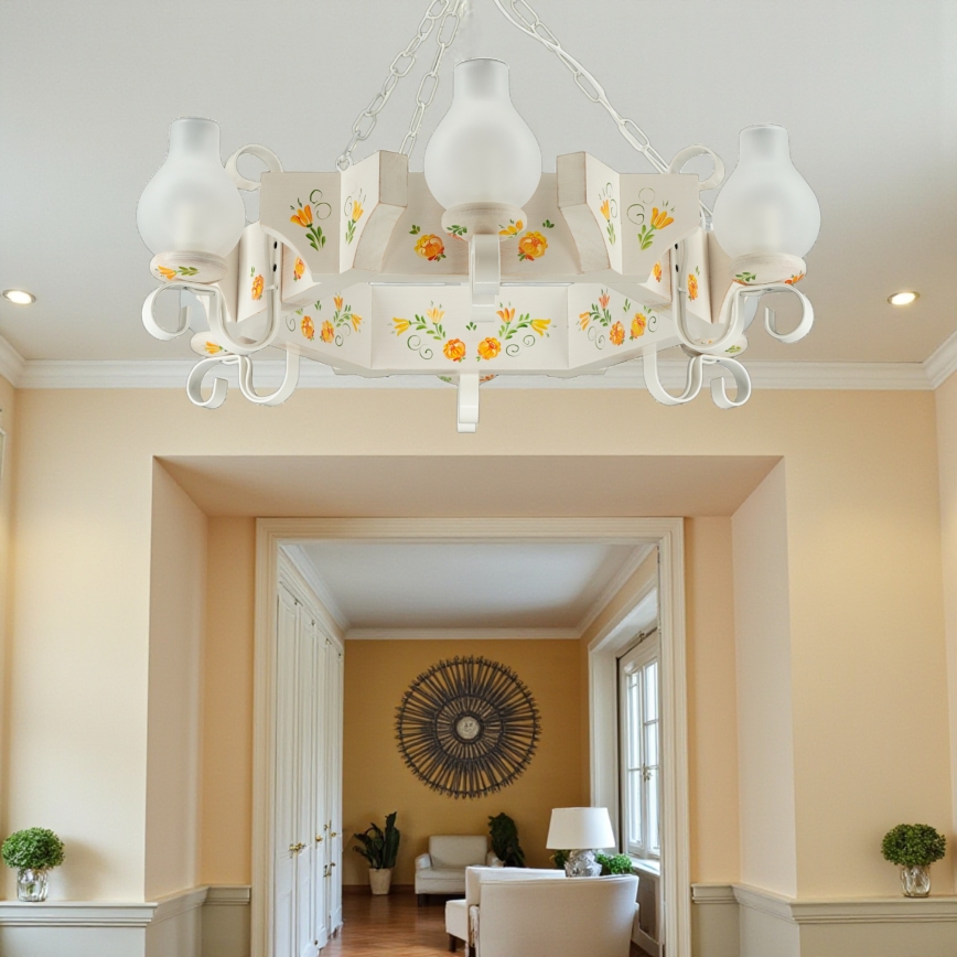 Brilagi - Kronleuchter mit Kette QUEEN 6xE14/40W/230V Buche/Creme