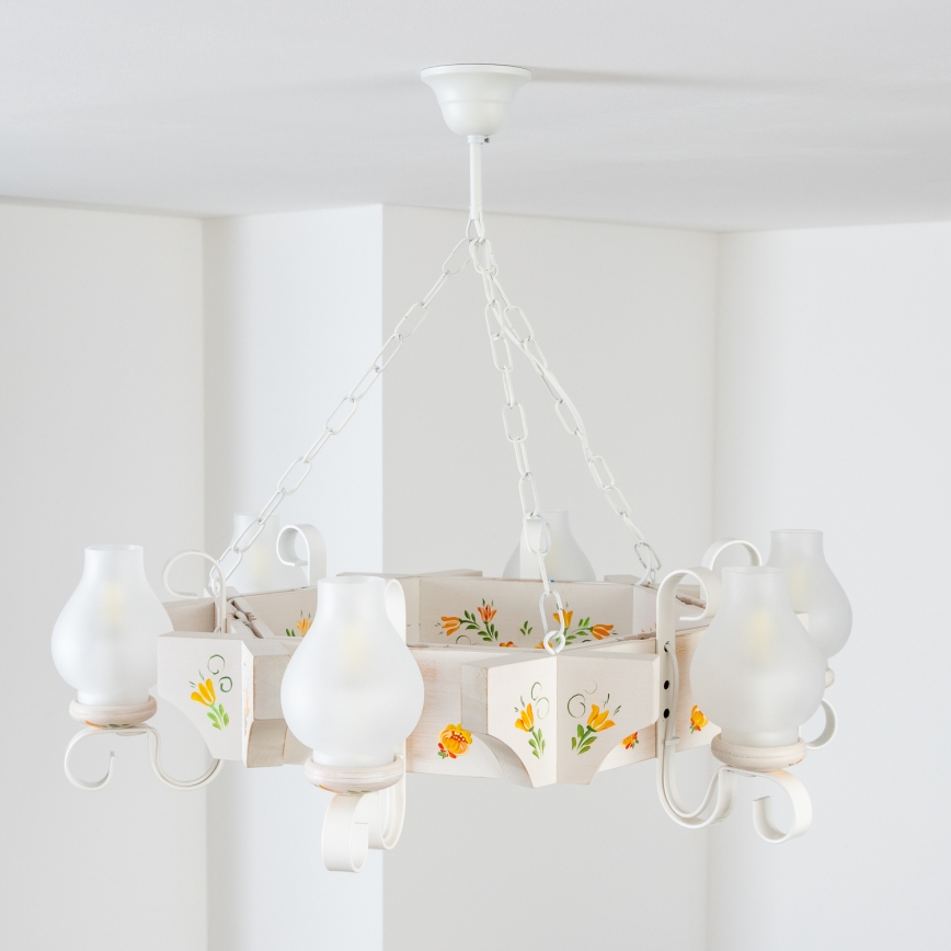 Brilagi - Kronleuchter mit Kette QUEEN 6xE14/40W/230V Buche/Creme