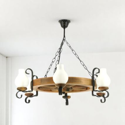 Brilagi - Kronleuchter ROATA mit Kette, 6xE14/40W/230V, Ø 70 cm, Buche