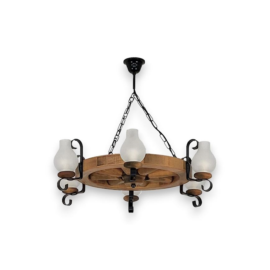 Brilagi - Kronleuchter ROATA mit Kette, 6xE14/40W/230V, Ø 70 cm, Buche