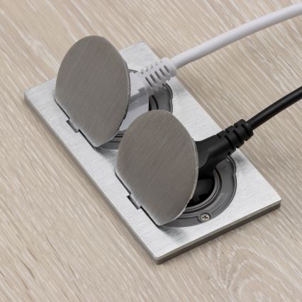 BRILAGI - Küchen-Einbau-Doppelsteckdose INBOX IP55 silber rechteckig