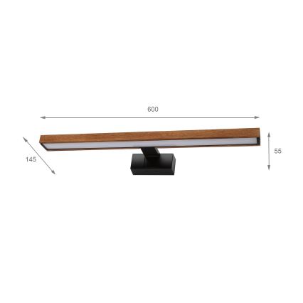 Brilagi - LED Badezimmer-Spiegelbeleuchtung 3-in-1 WOODY MIRROR LED/12W/230V 60 cm IP44 schwarz/Eiche Kirsche